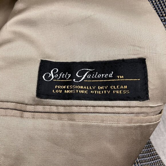 Hart Schaffner Marx Blazer Men 42R Blue Prince Edward Plaid Classic Jacket VTG - Picture 12 of 14